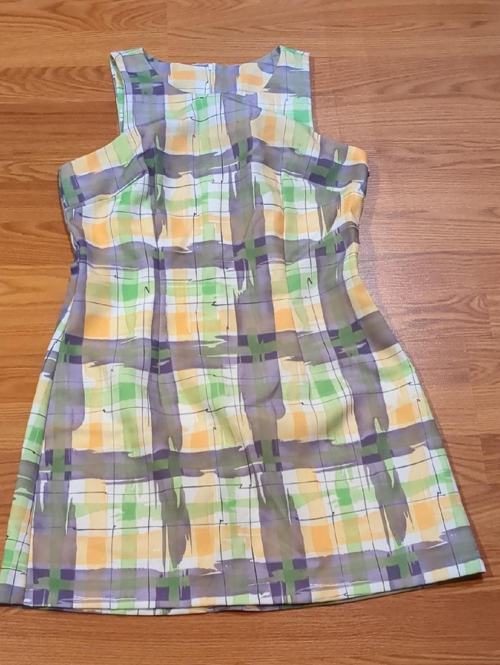 Vintage 90s Rampage Pastel Plaid High Neck Shift Mini Dress Made In The USA